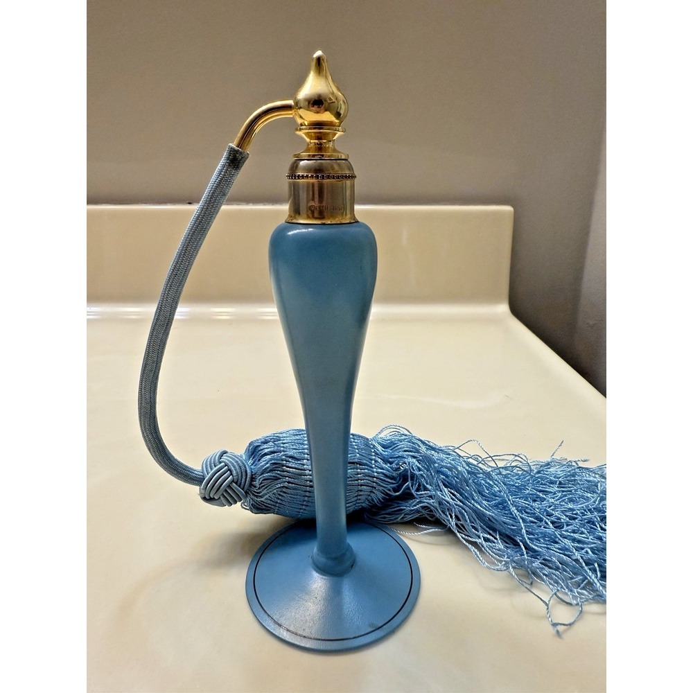 Vintage De Vilbiss Blue Glass Perfume Atomizer Bottle Signed Stamped Works!